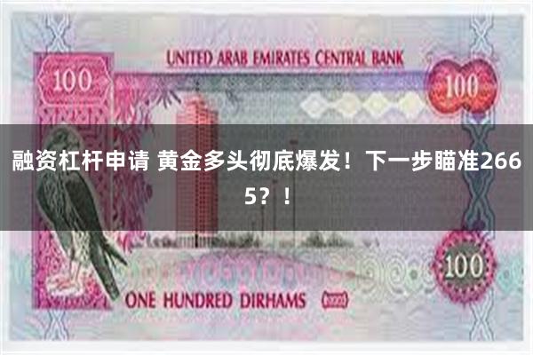 融资杠杆申请 黄金多头彻底爆发！下一步瞄准2665？！